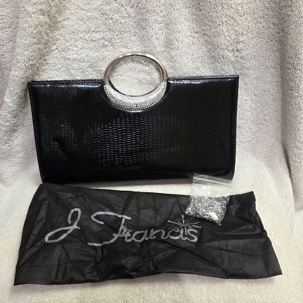 J. Francis Black Clutch with Rhinestones & Silver Accent